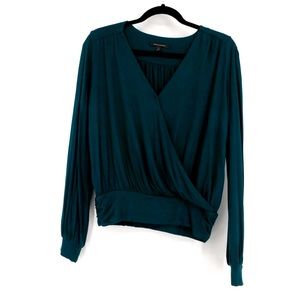 Banana Republic Small Long Sleeve Top Faux Wrap Green